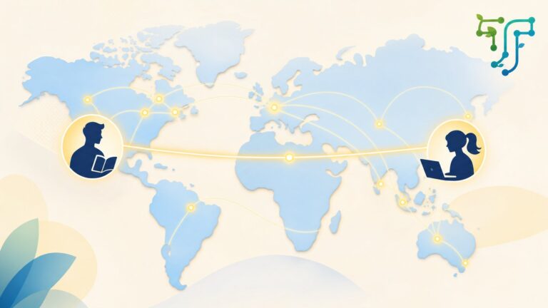 A world map graphic showing Tutriva tutor connections across Vancouver, New York, London, Mumbai, and other cities worldwide