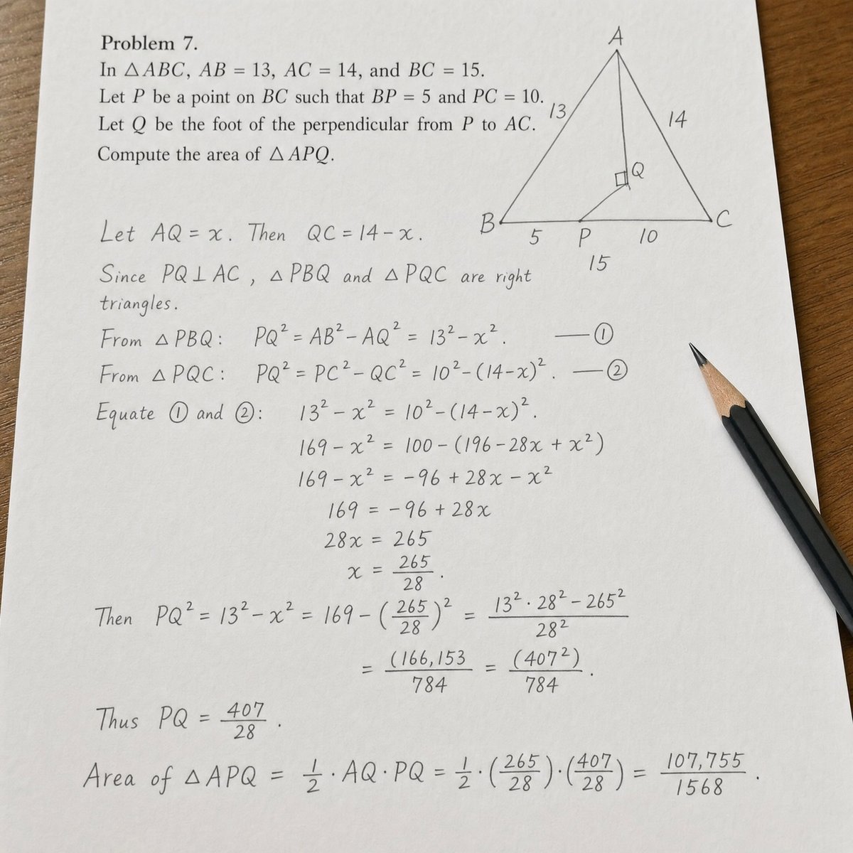Competition math problem with an elegant handwritten solution