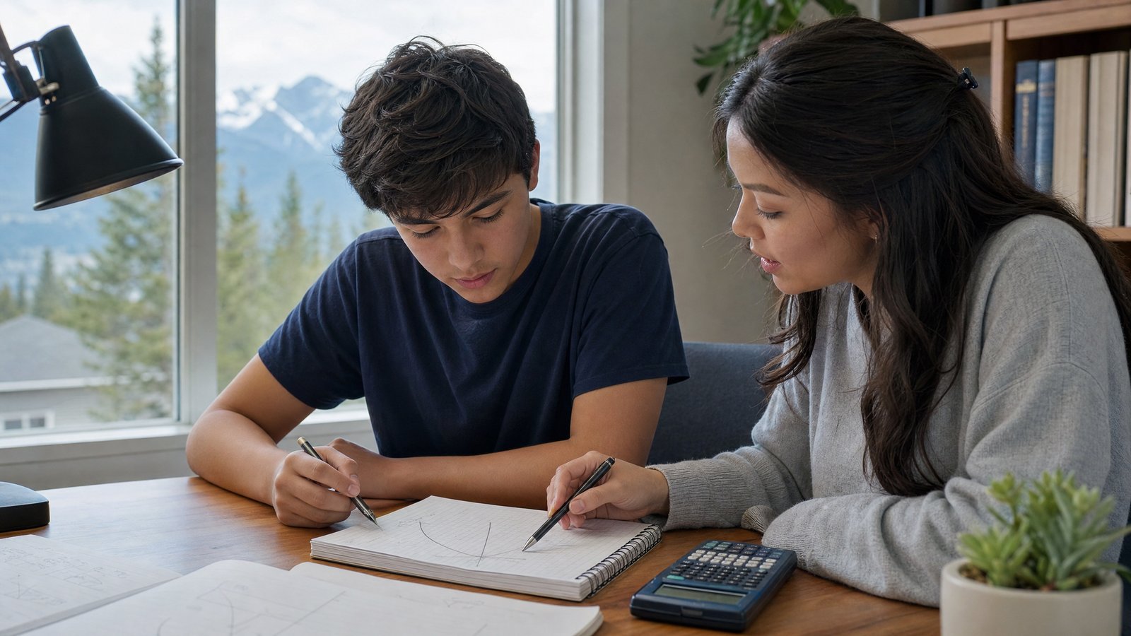 BC high school student and tutor working through a Pre-Calculus problem together