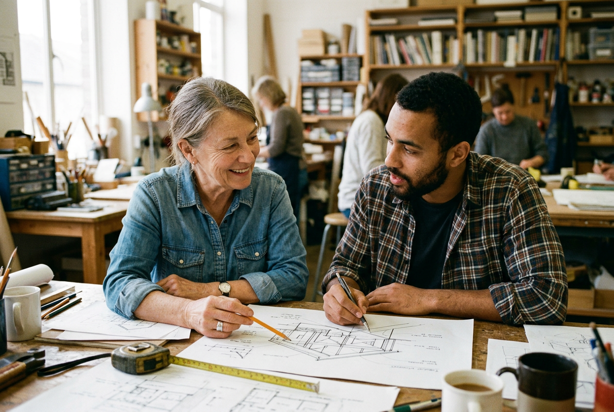 A mentor guiding a younger learner
