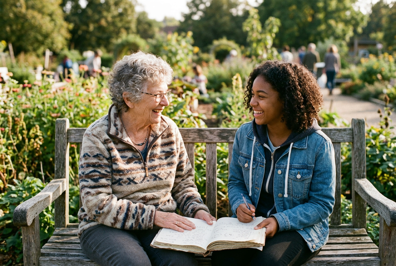 A mentor guiding a younger learner