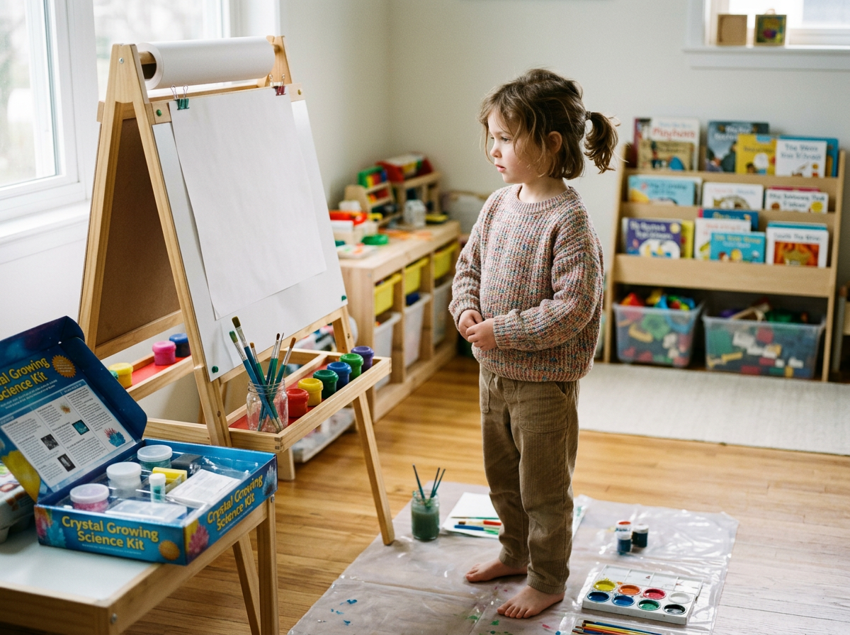 Child standing hesitantly at the edge of a new activity