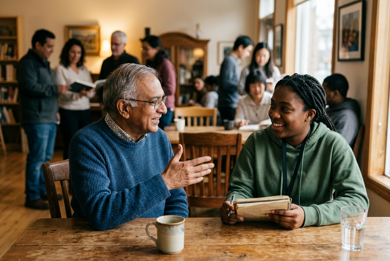 An experienced older professional mentoring a young person
