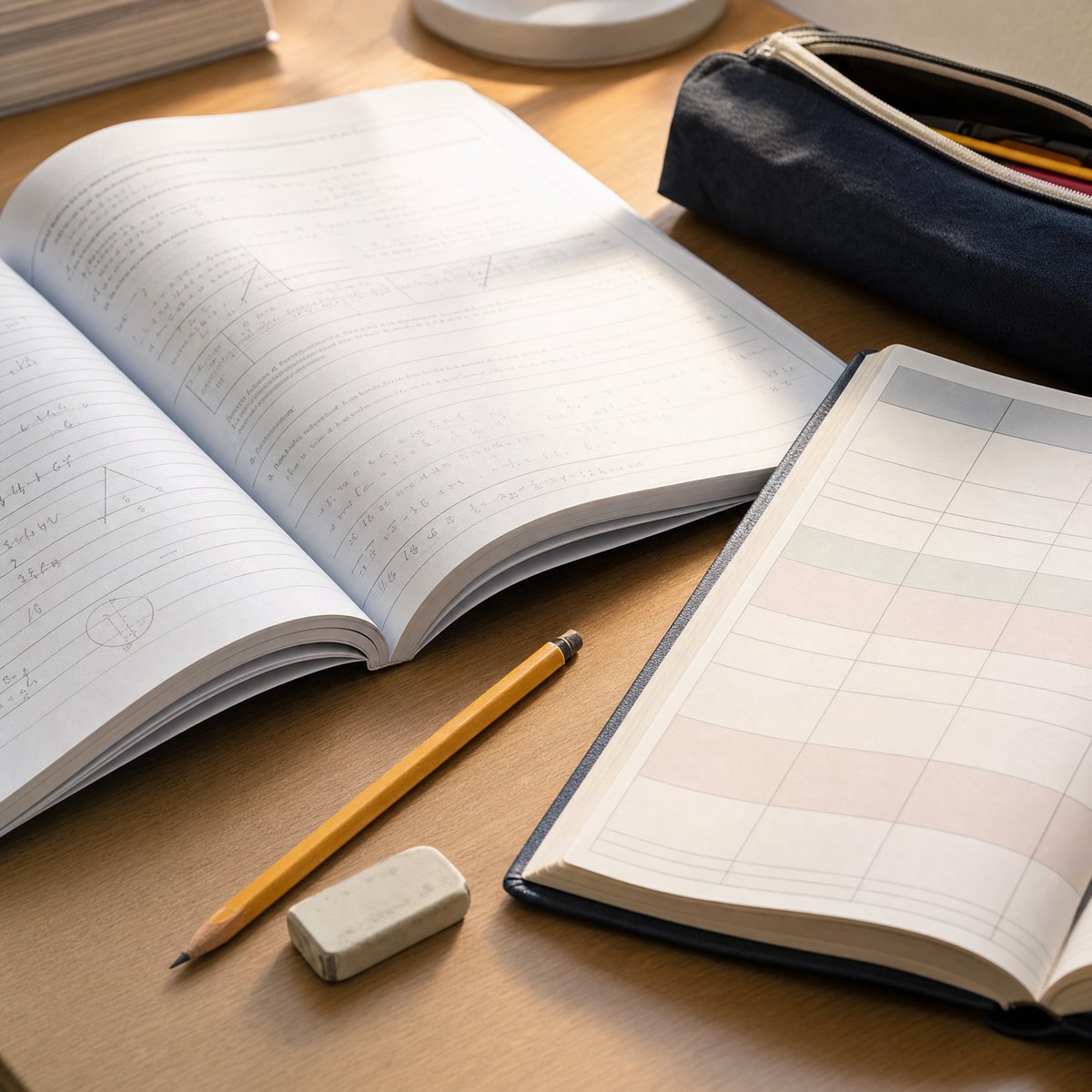 After-school homework and planner on a desk with a pencil
