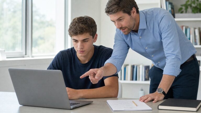 A student taking a Digital SAT practice test on a laptop with a tutor helping in Richmond