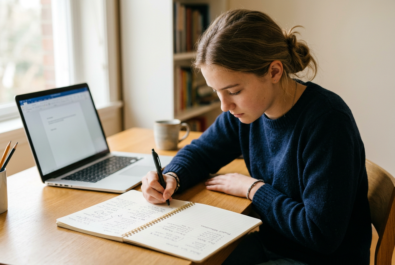 Student writing out a structured learning plan