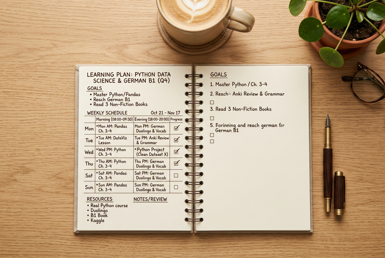 A well-structured learning plan written in a notebook