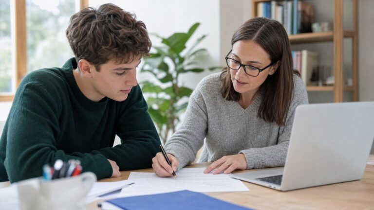 A student and tutor reviewing an essay draft together in Vancouver