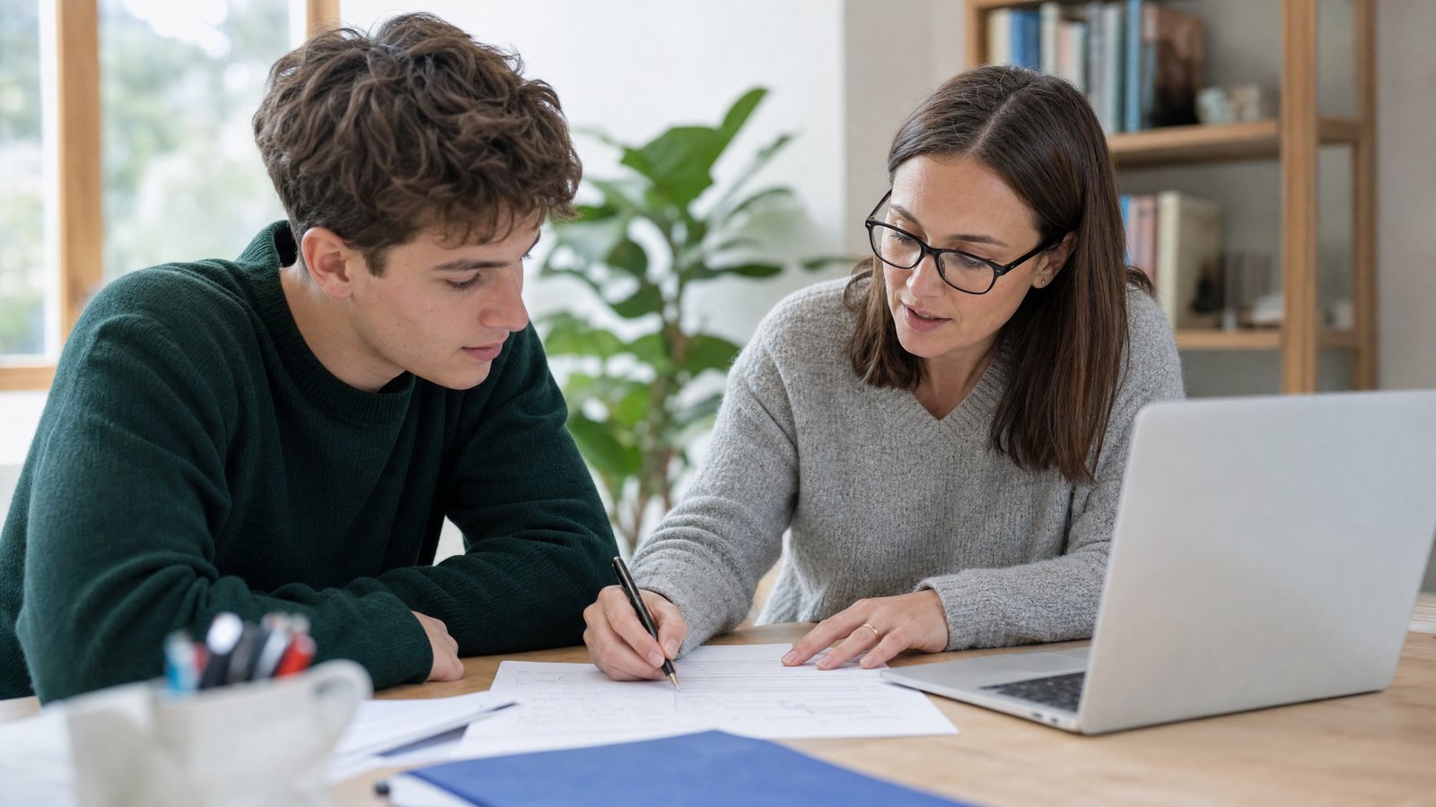 A student and tutor reviewing an essay draft together in Vancouver