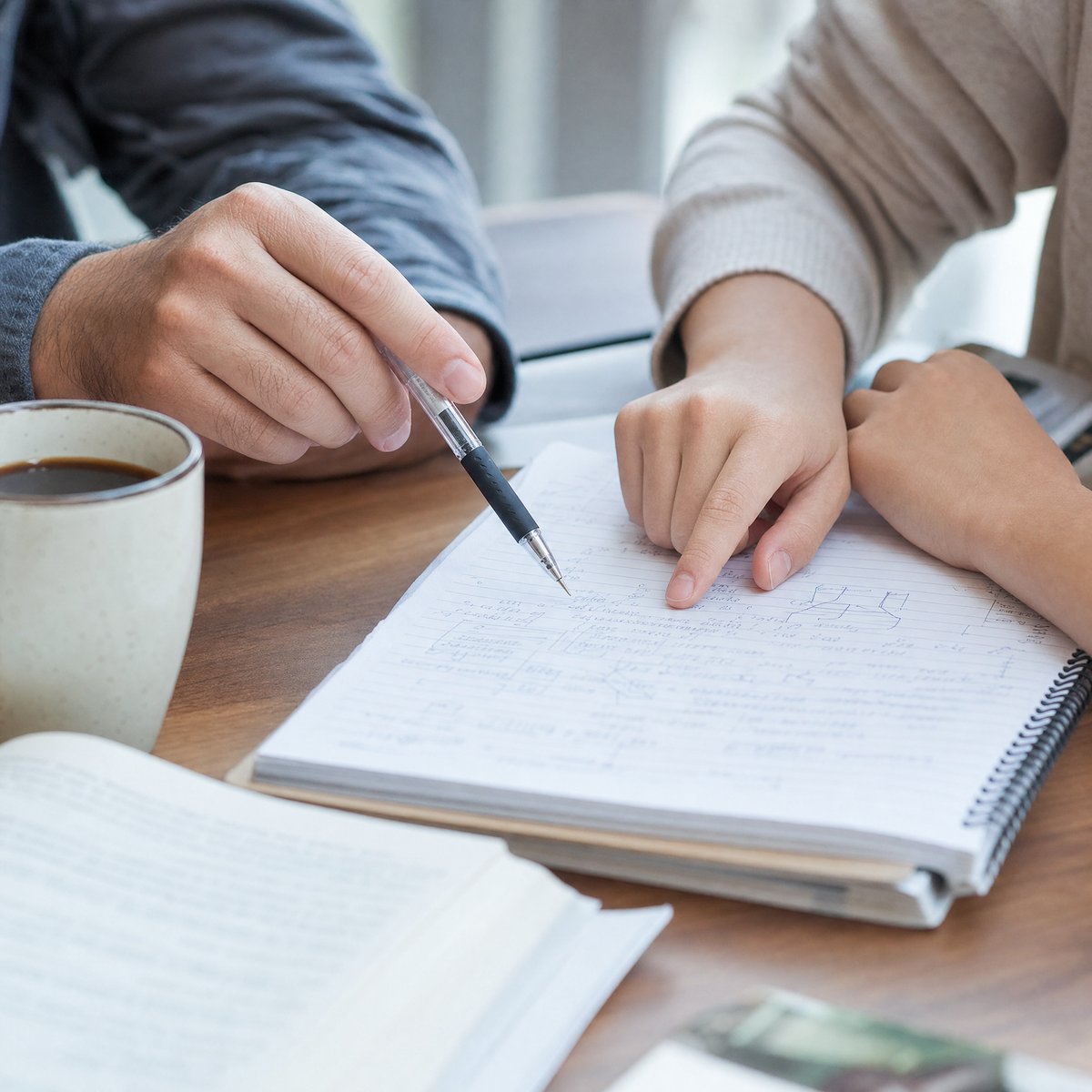Student and tutor reviewing notes together one-on-one